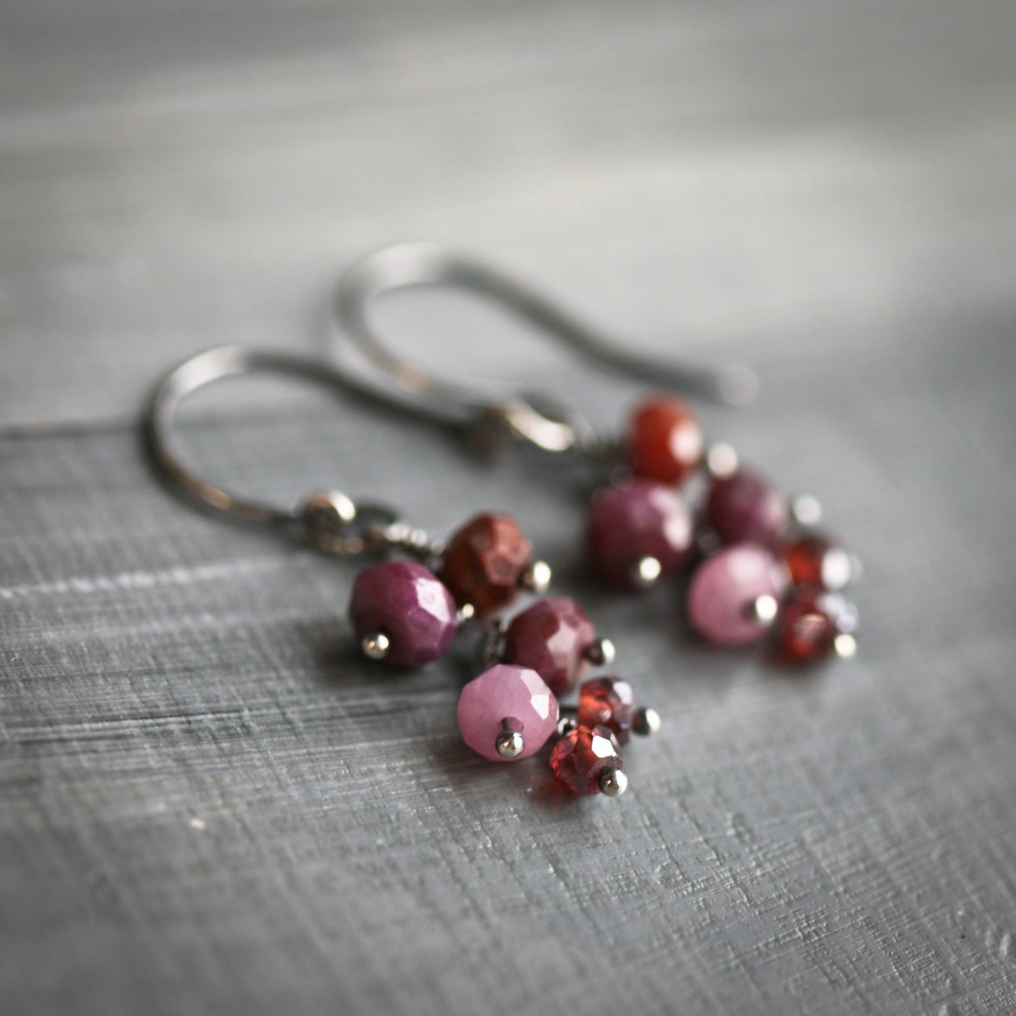 Old Vine - Cascading Shaded Ruby and Garnet Beads Sterling Earrings