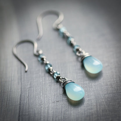 Rain Season - Aqua Chalcedony and Apatite Sterling Silver Earrings