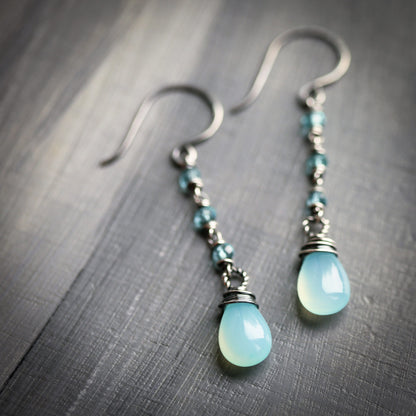 Rain Season - Aqua Chalcedony and Apatite Sterling Silver Earrings