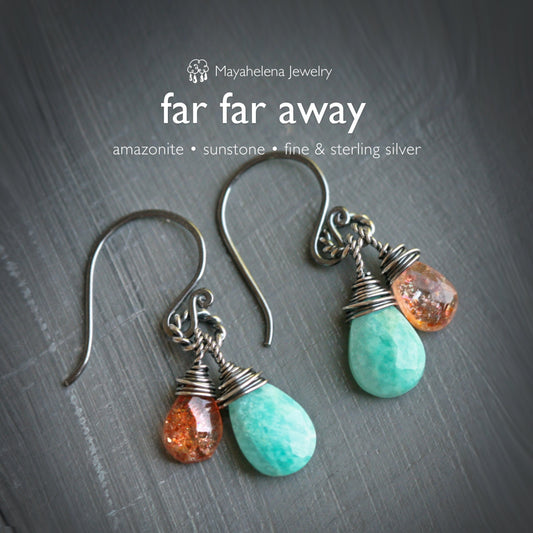 Far Far Away Amazonite and Sunstone Sterling Silver Earrings