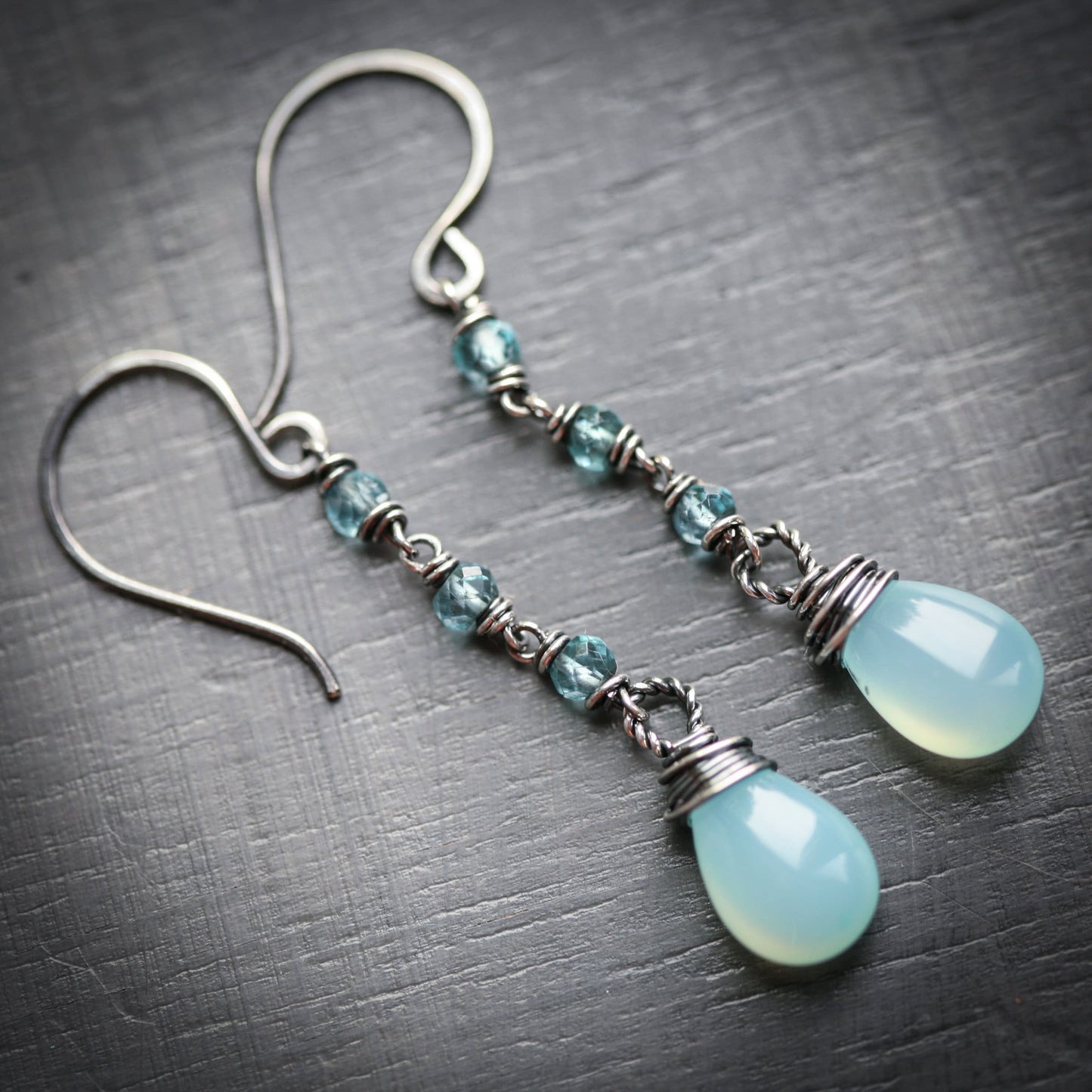 Rain Season - Aqua Chalcedony and Apatite Sterling Silver Earrings