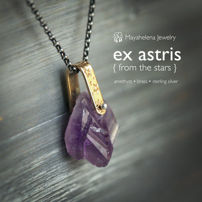 Ex Astris - From the Stars - Amethyst Crystal Brass Sterling Silver Necklace