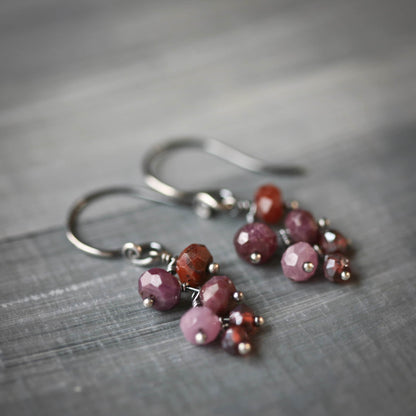 Old Vine - Cascading Shaded Ruby and Garnet Beads Sterling Earrings