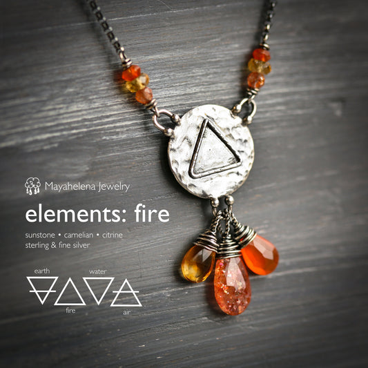 Elements: Fire - Sunstone Carnelian Citrine with Alchemy Charm Sterling Silver Necklace