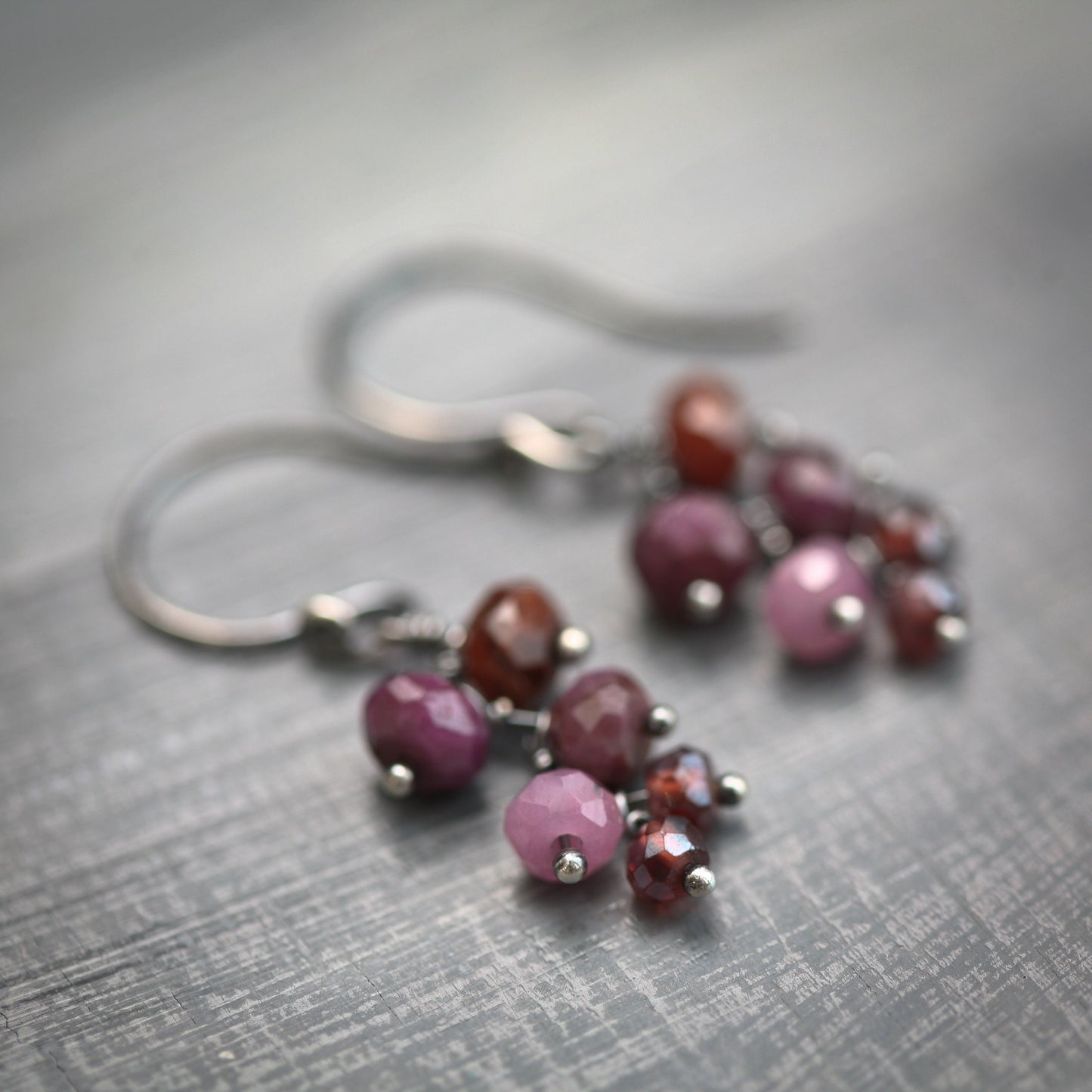 Old Vine - Cascading Shaded Ruby and Garnet Beads Sterling Earrings