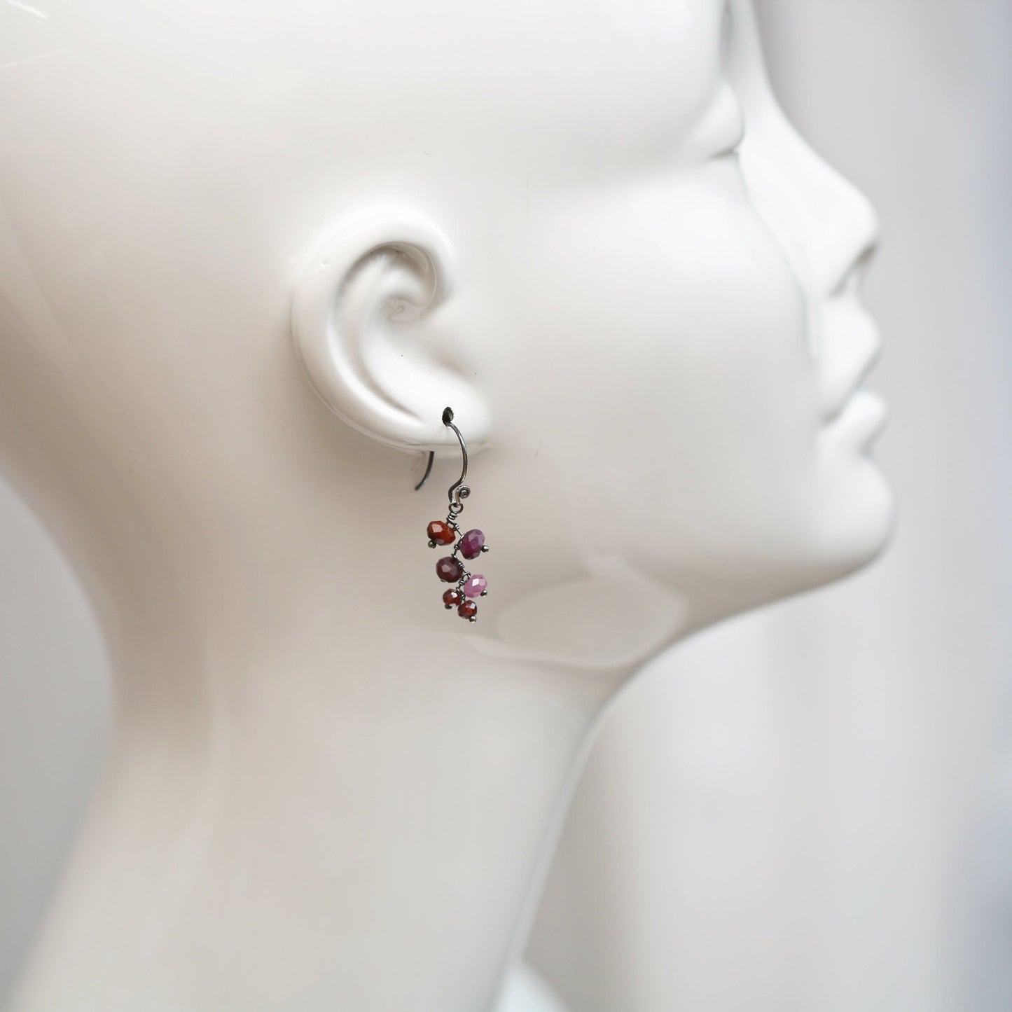 Old Vine - Cascading Shaded Ruby and Garnet Beads Sterling Earrings