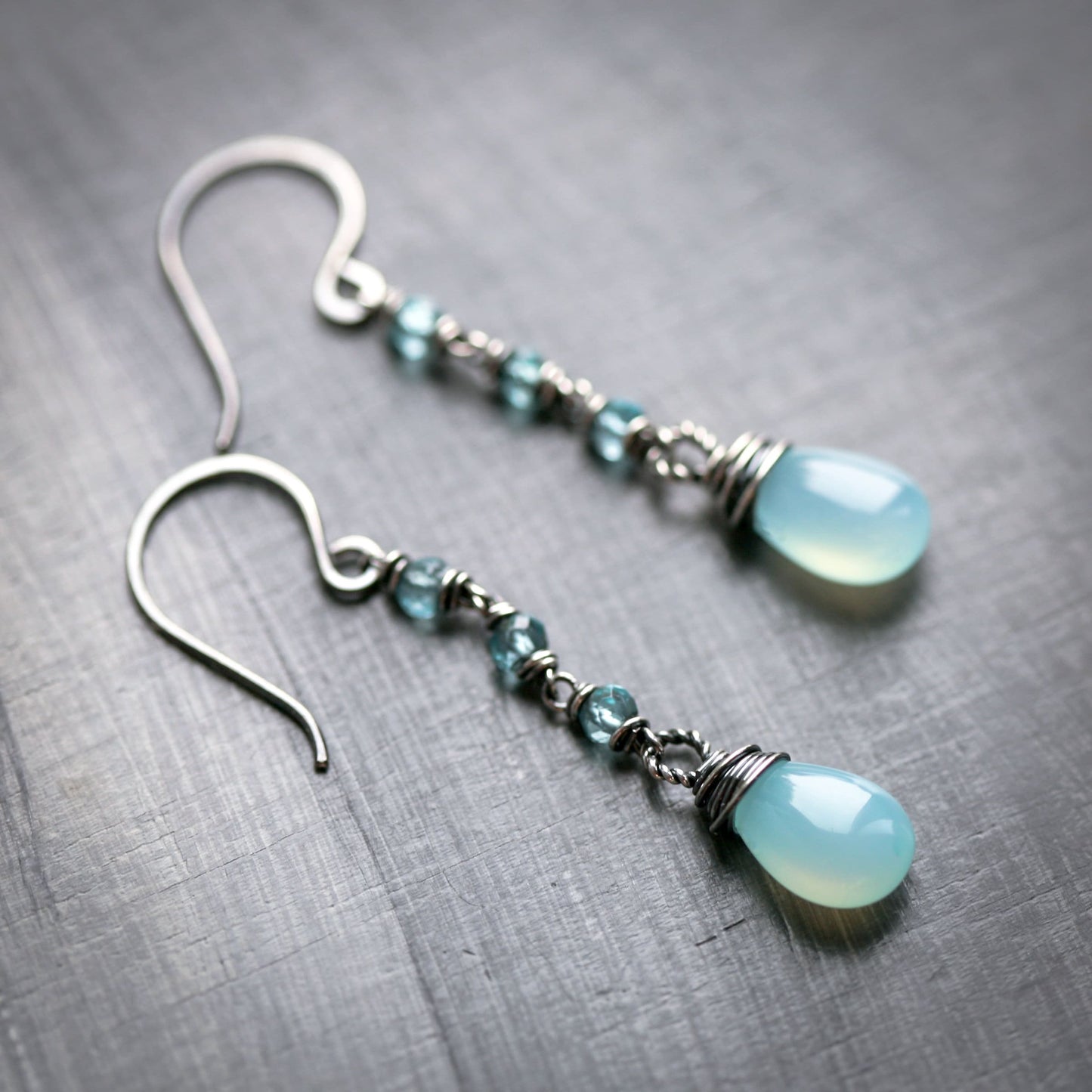 Rain Season - Aqua Chalcedony and Apatite Sterling Silver Earrings