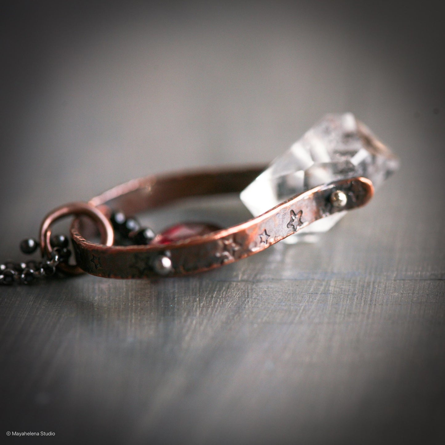 Soulmate - Herkimer Diamond Garnet Copper Sterling Silver Necklace