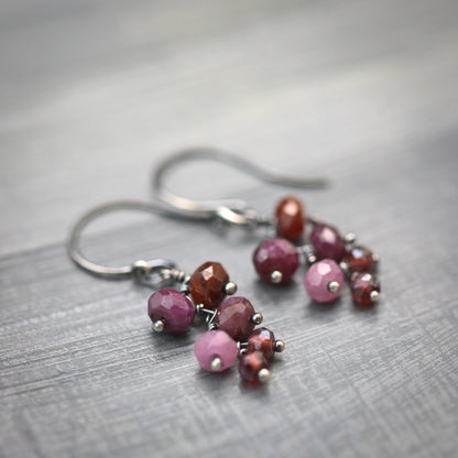 Old Vine - Cascading Shaded Ruby and Garnet Beads Sterling Earrings