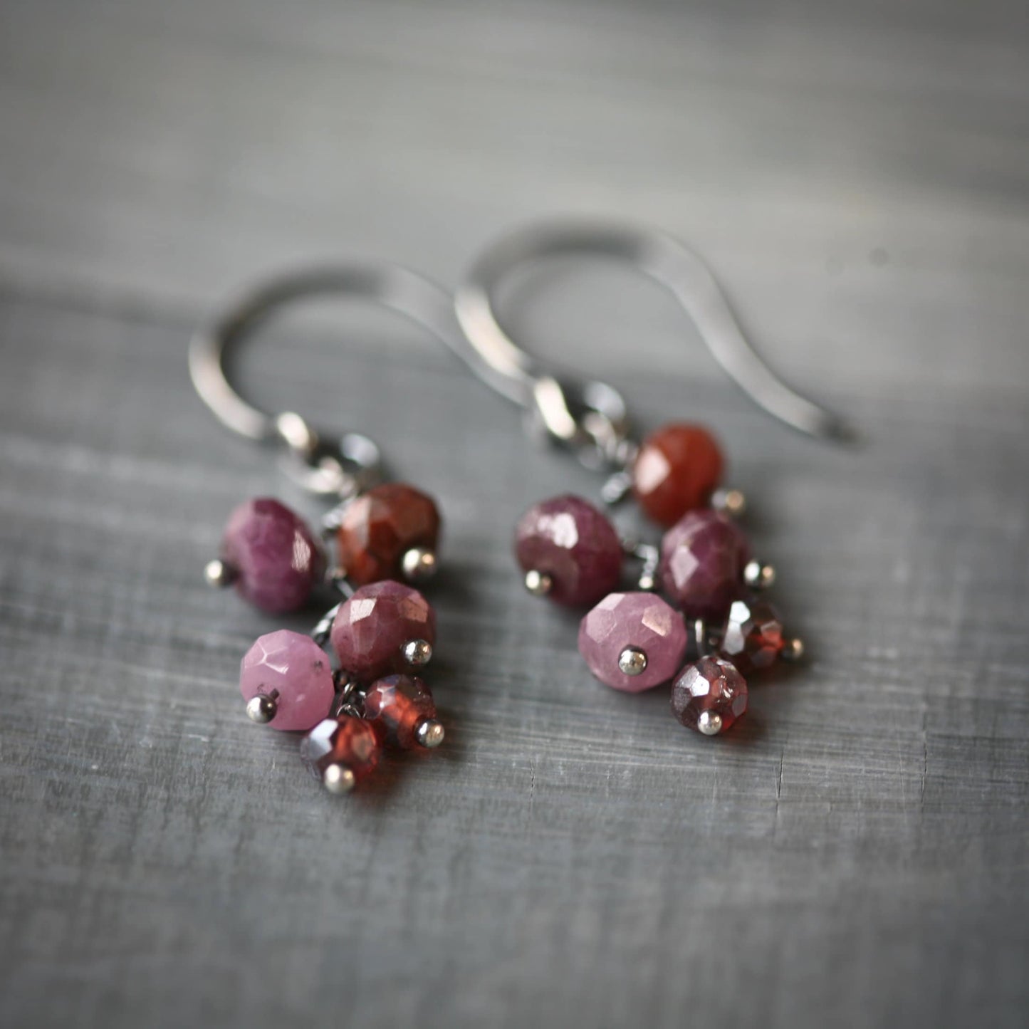 Old Vine - Cascading Shaded Ruby and Garnet Beads Sterling Earrings