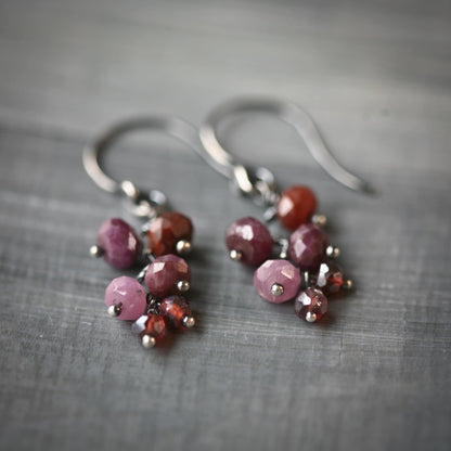 Old Vine - Cascading Shaded Ruby and Garnet Beads Sterling Earrings