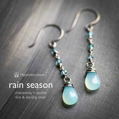 Rain Season - Aqua Chalcedony and Apatite Sterling Silver Earrings