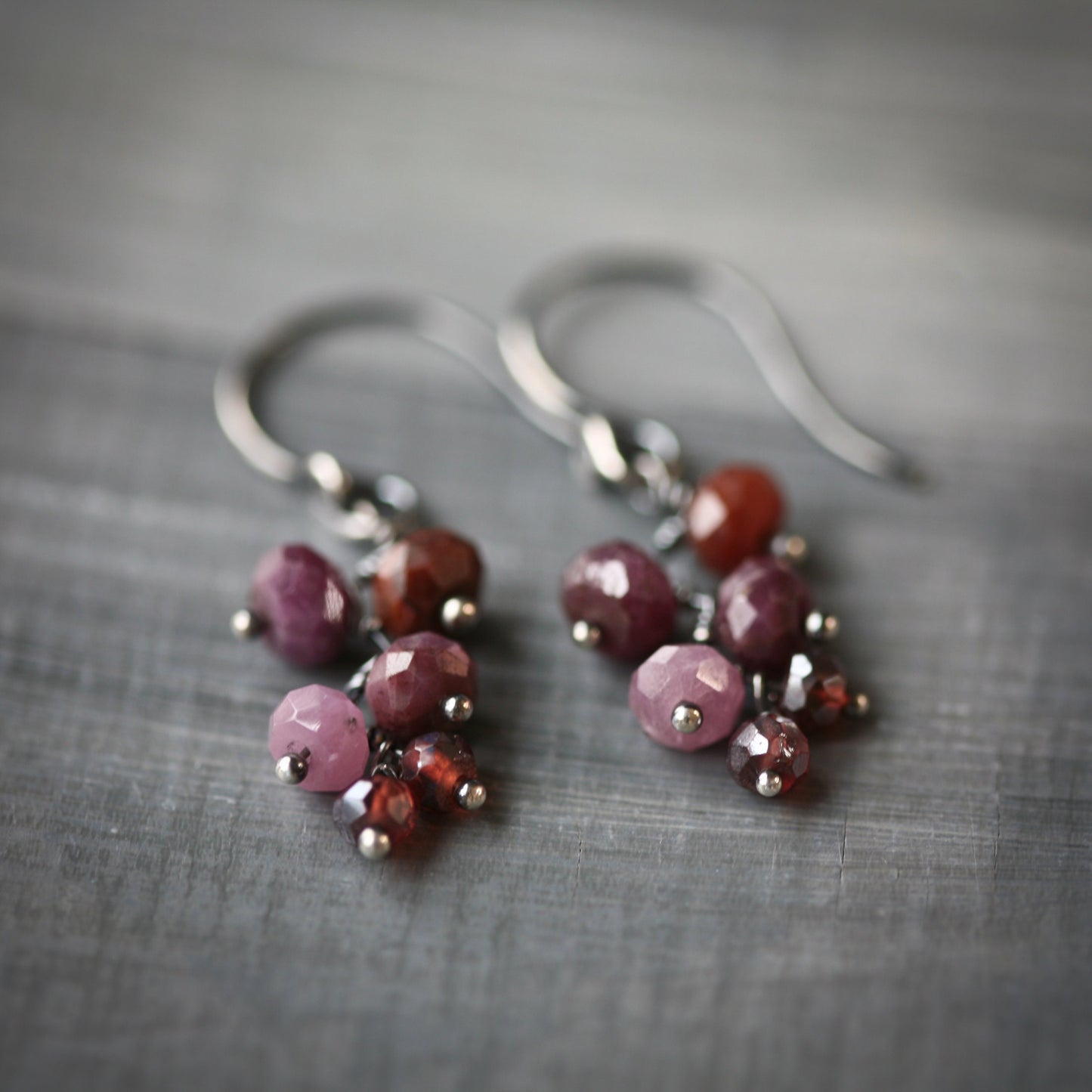 Old Vine - Cascading Shaded Ruby and Garnet Beads Sterling Earrings