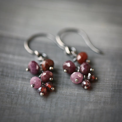 Old Vine - Cascading Shaded Ruby and Garnet Beads Sterling Earrings