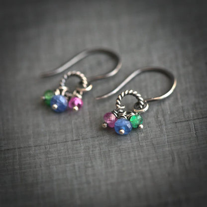 True Colors - Genuine Sapphire, Emerald, Ruby Sterling Silver Earrings