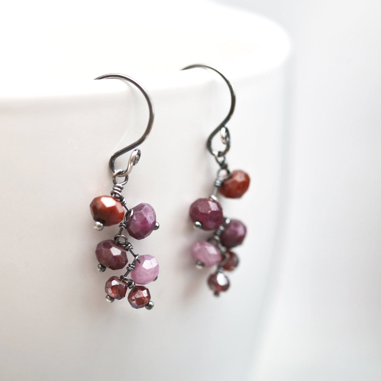 Old Vine - Cascading Shaded Ruby and Garnet Beads Sterling Earrings