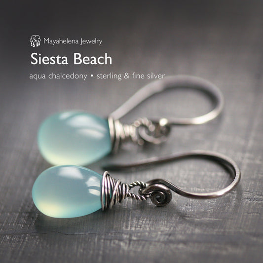 Siesta Beach - Aqua Chalcedony Sterling Silver Earrings