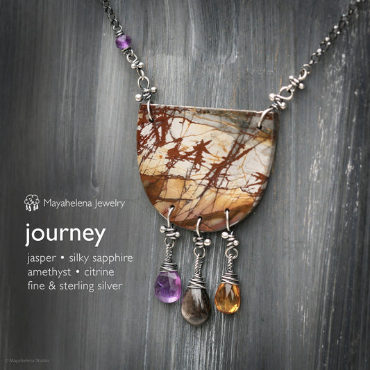 Journey - Picasso Jasper Silky Sapphire Amethyst Citrine Sterling Silver Copper Necklace