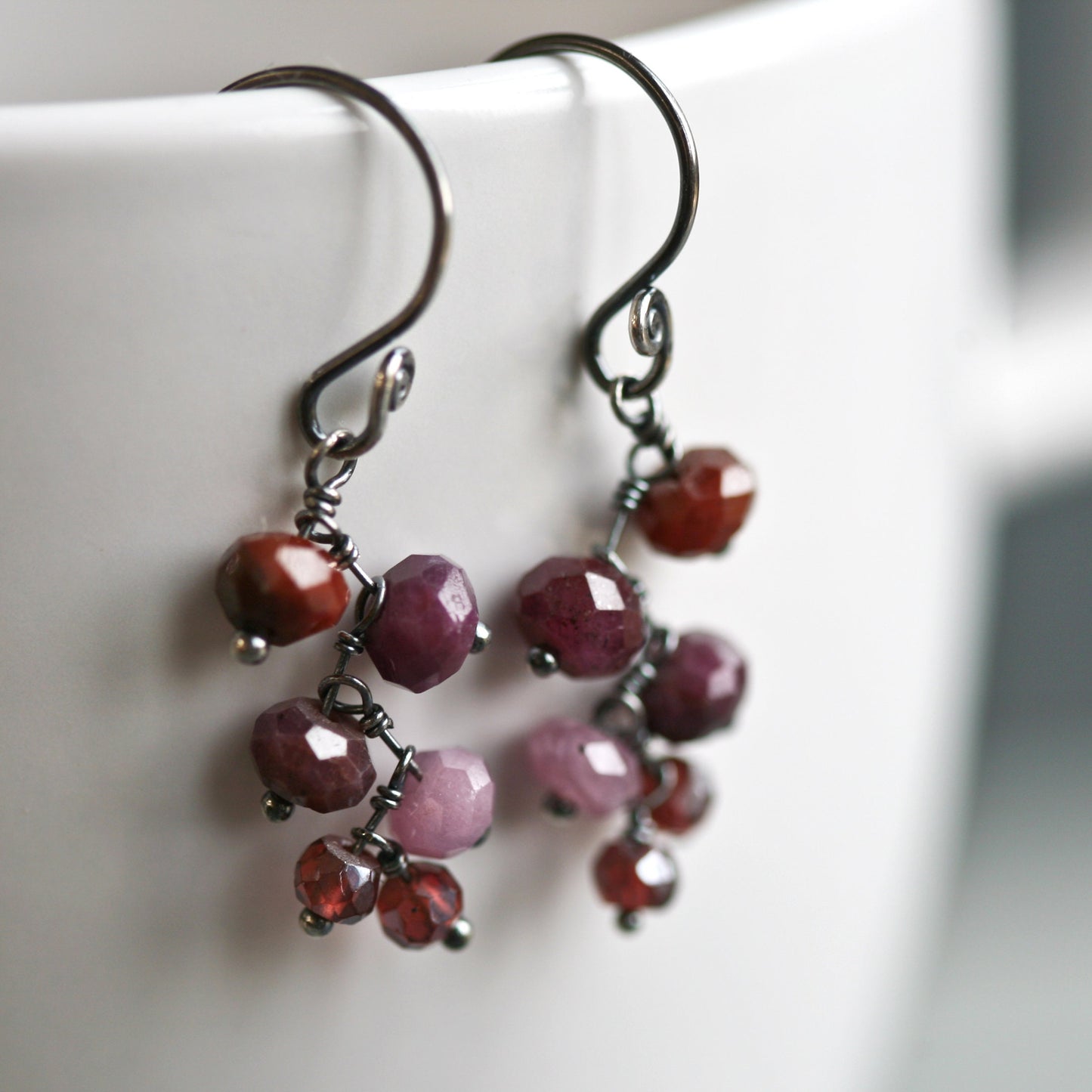 Old Vine - Cascading Shaded Ruby and Garnet Beads Sterling Earrings