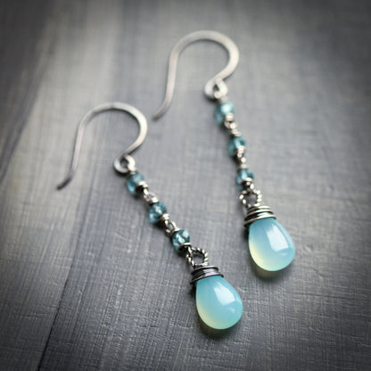 Rain Season - Aqua Chalcedony and Apatite Sterling Silver Earrings