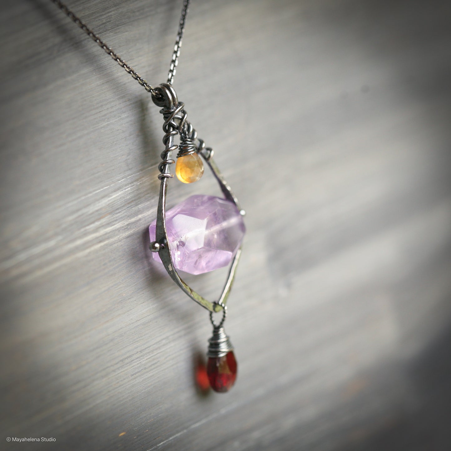 Serenity - Amethyst Garnet Citrine Sterling Silver Pendant Necklace