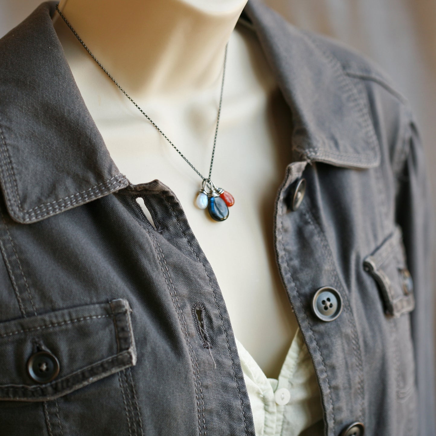 The Equinox  - Labradorite Moonstone and Sunstone Wire Wrapped Sterling Silver Necklace