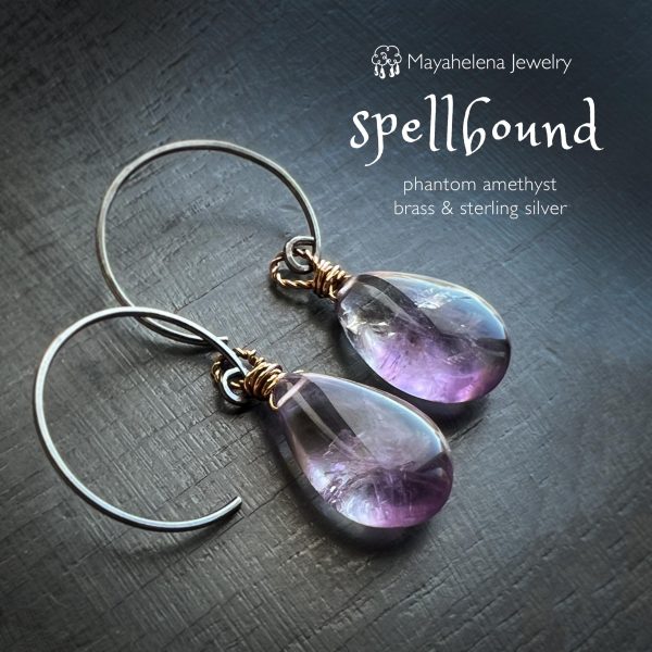 Spellbound - Phantom Amethyst Wire Wrapped Brass Oxidized Sterling Silver Earrings