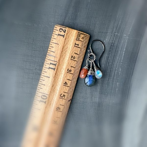 The Equinox  - Labradorite Moonstone and Sunstone Wire Wrapped Sterling Silver Earrings