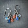 The Equinox  - Labradorite Moonstone and Sunstone Wire Wrapped Sterling Silver Earrings