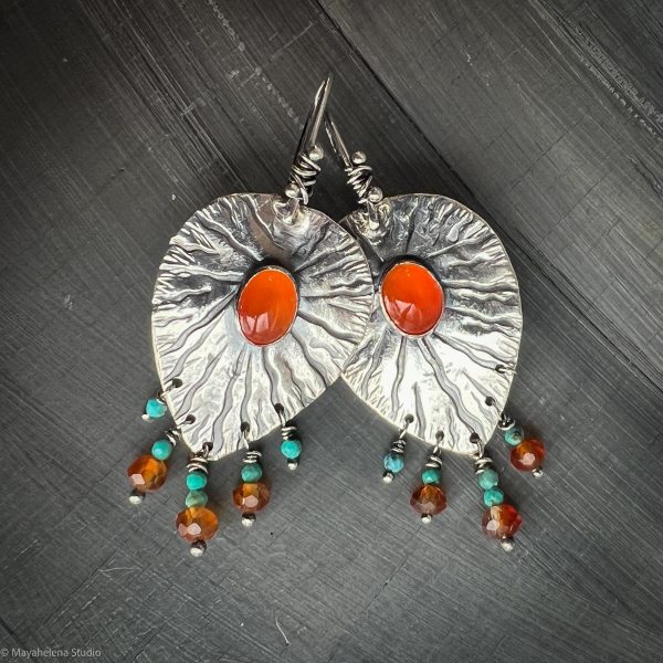 Aura Carnelian and Turquoise Sterling Silver Earrings