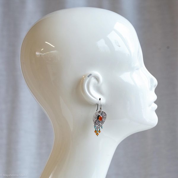 Aura Carnelian and Turquoise Sterling Silver Earrings