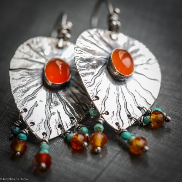 Aura Carnelian and Turquoise Sterling Silver Earrings