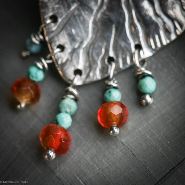 Aura Carnelian and Turquoise Sterling Silver Earrings