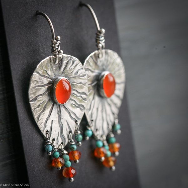 Aura Carnelian and Turquoise Sterling Silver Earrings