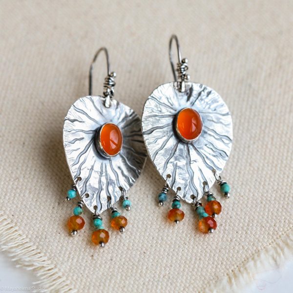 Aura Carnelian and Turquoise Sterling Silver Earrings