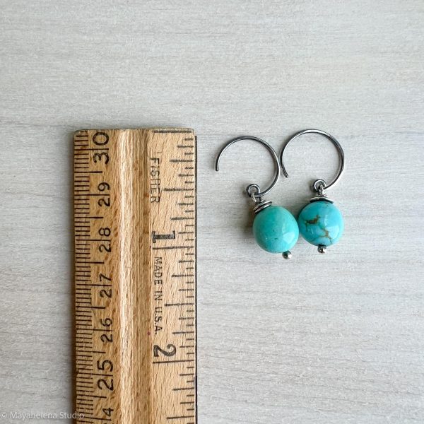 Ancient Flow  - Smooth Turquoise Ovals Sterling Silver Wire Wrapped Earrings