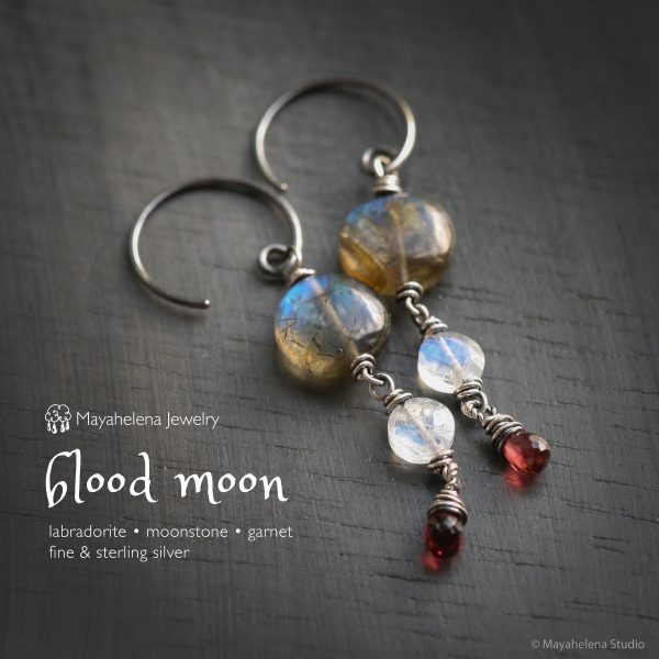 Blood Moon - Labradorite Moonstone Garnet Sterling Silver Earrings