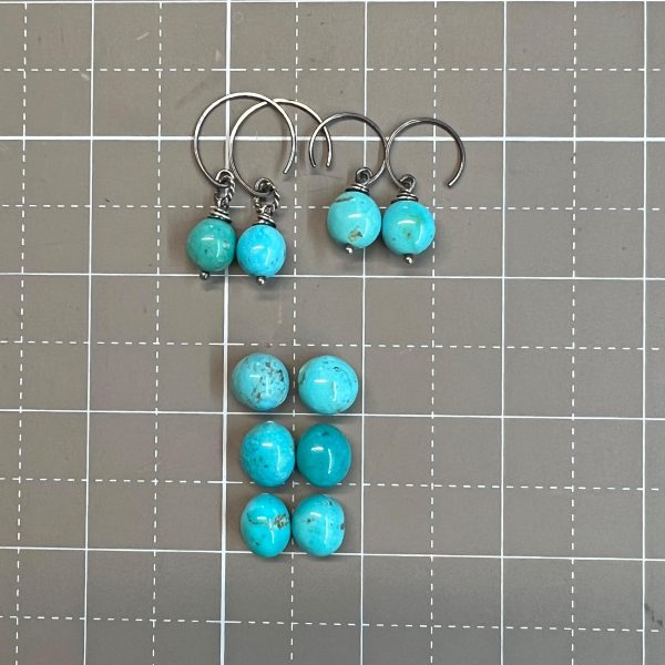 Ancient Flow  - Smooth Turquoise Ovals Sterling Silver Wire Wrapped Earrings