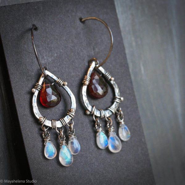 il_fullxfull.7172859206_6hlw.jpg Blood Moon - Moonstone Garnet Wire Wrapped Sterling Earrings