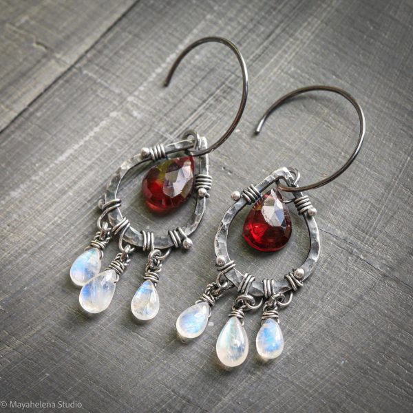 il_fullxfull.7172859210_kdyy.jpg Blood Moon - Moonstone Garnet Wire Wrapped Sterling Earrings