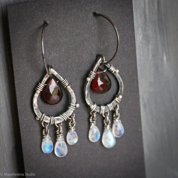 il_fullxfull.7172859314_7txa.jpg Blood Moon - Moonstone Garnet Wire Wrapped Sterling Earrings