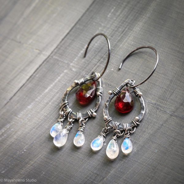 il_fullxfull.7220846225_bmzb.jpg Blood Moon - Moonstone Garnet Wire Wrapped Sterling Earrings