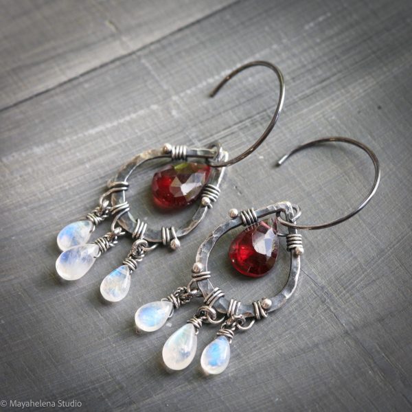il_fullxfull.7220846231_7ivi.jpg Blood Moon - Moonstone Garnet Wire Wrapped Sterling Earrings