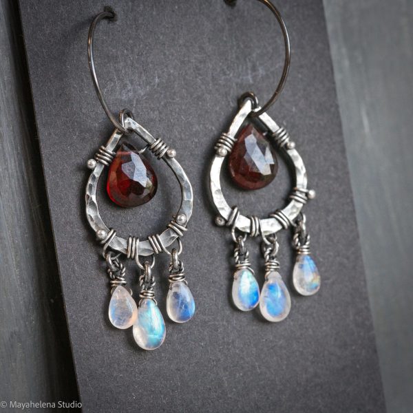 il_fullxfull.7220846249_t7br.jpg Blood Moon - Moonstone Garnet Wire Wrapped Sterling Earrings