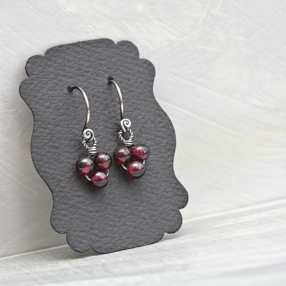 il_fullxfull.1527548608_gtuz.jpg Winter Berry - Garnet Rounds Drop Sterling Silver Earrings