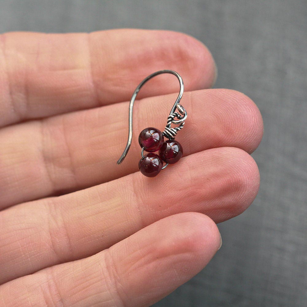 il_fullxfull.1527548746_htla.jpg Winter Berry - Garnet Rounds Drop Sterling Silver Earrings