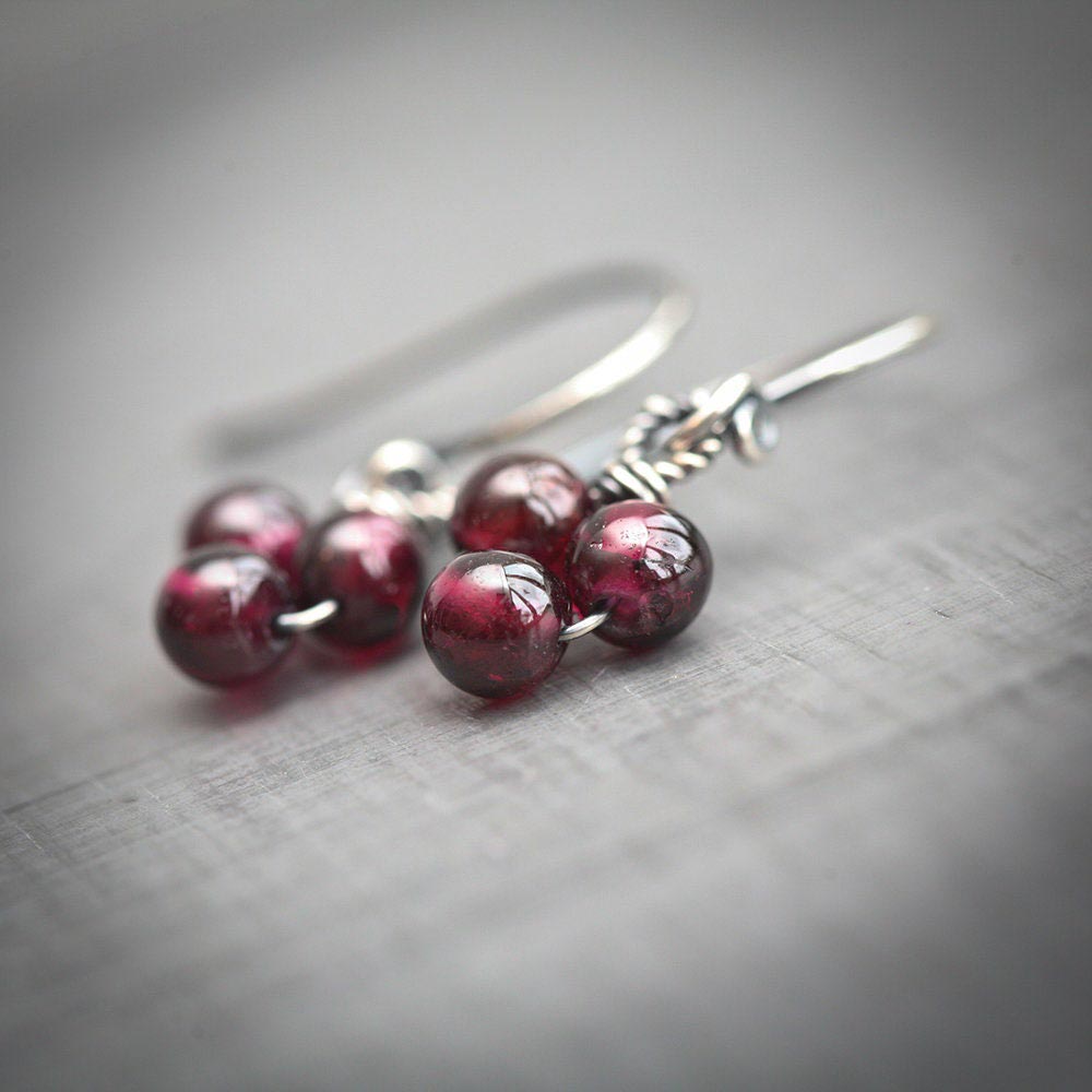 il_fullxfull.1575014179_laa0.jpg Winter Berry - Garnet Rounds Drop Sterling Silver Earrings