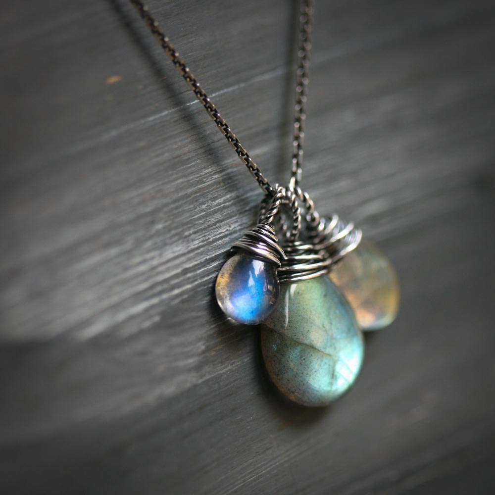 Three Sisters - Labradorite Wire Wrapped Sterling Silver Necklace