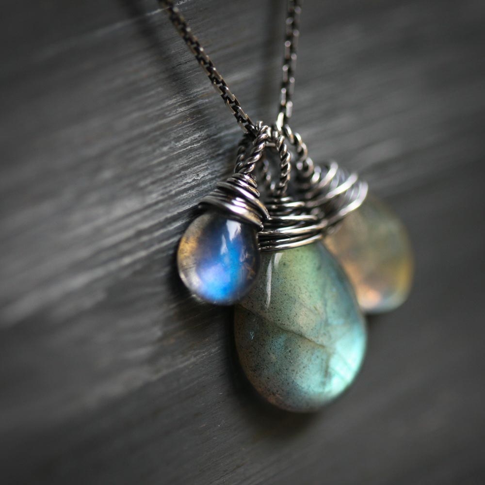 Three Sisters - Labradorite Wire Wrapped Sterling Silver Necklace