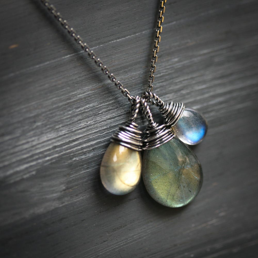 Three Sisters - Labradorite Wire Wrapped Sterling Silver Necklace